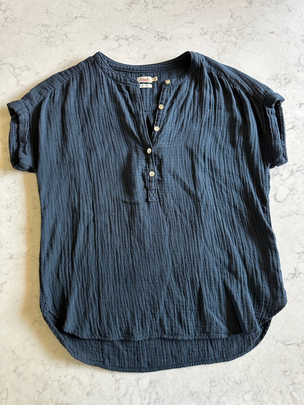 Faherty Navy Short-Sleeve Textured Henley